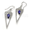Rhodium Plated Long Earring, Teardrop and Flower Design, with Tanzanite Swarovski Crystals and White Cubic Zirconia, Polished, Rhodium Finish, 02.26.0155