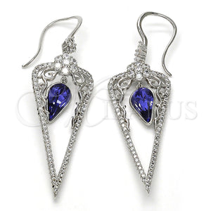 White Gold Filled Ring — Long Earring Teardrop and Flower Design with Tanzanite — main product view — SKU 114795 | Oro Laminado Blanco anillo — Long Earring Teardrop and flor diseño with Tanzanite — SKU 114795