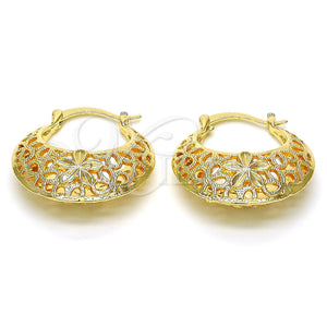 Gold Filled Hoop Earrings — Medium Hoop Flower Design Polished 02. — main product view — SKU 114801 | Oro Laminado aretes de aro — Medium Hoop flor diseño pulido 02. — SKU 114801