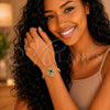 Oro Laminado Fancy Bracelet, Gold Filled Style with Green and White Cubic Zirconia, Polished, Golden Finish, 03.217.0004.1.07 (08 MM Thickness, 7 Inches Length)