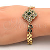 Oro Laminado Fancy Bracelet, Gold Filled Style with Green and White Cubic Zirconia, Polished, Golden Finish, 03.217.0004.1.07 (08 MM Thickness, 7 Inches Length)