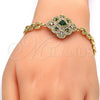Oro Laminado Fancy Bracelet, Gold Filled Style with Green and White Cubic Zirconia, Polished, Golden Finish, 03.217.0004.1.07 (08 MM Thickness, 7 Inches Length)
