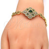 Oro Laminado Fancy Bracelet, Gold Filled Style with Green and White Cubic Zirconia, Polished, Golden Finish, 03.217.0004.1.07 (08 MM Thickness, 7 Inches Length)