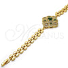 Oro Laminado Fancy Bracelet, Gold Filled Style with Green and White Cubic Zirconia, Polished, Golden Finish, 03.217.0004.1.07 (08 MM Thickness, 7 Inches Length)