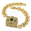 Oro Laminado Fancy Bracelet, Gold Filled Style with Green and White Cubic Zirconia, Polished, Golden Finish, 03.217.0004.1.07 (08 MM Thickness, 7 Inches Length)