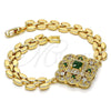 Oro Laminado Fancy Bracelet, Gold Filled Style with Green and White Cubic Zirconia, Polished, Golden Finish, 03.217.0004.1.07 (08 MM Thickness, 7 Inches Length)