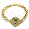 Oro Laminado Fancy Bracelet, Gold Filled Style with Green and White Cubic Zirconia, Polished, Golden Finish, 03.217.0004.1.07 (08 MM Thickness, 7 Inches Length)