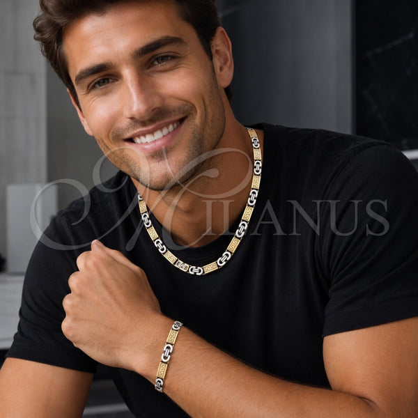 Stainless Steel Bracelet — Necklace and Bracelet Greek Key Design Polished Two — alternate product view — SKU 114880 | Acero Inoxidable brazalete — Necklace and Bracelet Greek Key diseño pulido Two — SKU 114880