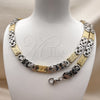 Stainless Steel Necklace and Bracelet, Greek Key Design, Polished, Two Tone, 06.116.0009.22