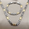 Stainless Steel Necklace and Bracelet, Greek Key Design, Polished, Two Tone, 06.116.0009.22