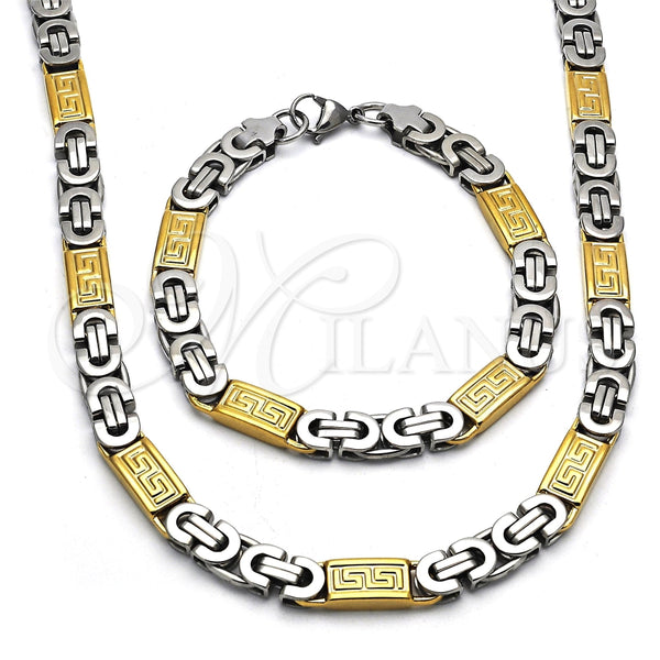 Stainless Steel Bracelet — Necklace and Bracelet Greek Key Design Polished Two — main product view — SKU 114880 | Acero Inoxidable brazalete — Necklace and Bracelet Greek Key diseño pulido Two — SKU 114880