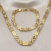 Stainless Steel Necklace and Bracelet, Cross Design, Polished, Golden Finish, 06.116.0010