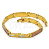 Oro Laminado Solid Bracelet, Gold Filled Style Elephant Design, Polished, Tricolor, 03.102.0031.08 (07 MM Thickness, 8 Inches Length)