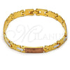 Oro Laminado Solid Bracelet, Gold Filled Style Elephant Design, Polished, Tricolor, 03.102.0031.08 (07 MM Thickness, 8 Inches Length)