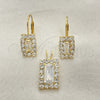 Oro Laminado Earring and Pendant Adult Set, Gold Filled Style with White and White Cubic Zirconia, Polished, Golden Finish, 5.057.014