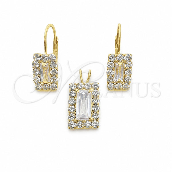 Oro Laminado Earring and Pendant Adult Set, Gold Filled Style with White and White Cubic Zirconia, Polished, Golden Finish, 5.057.014