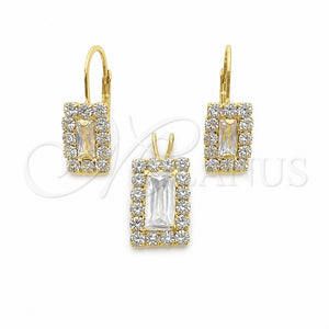 Oro Laminado Earring and Pendant Adult Set, Gold Filled Style with White and White Cubic Zirconia, Polished, Golden Finish, 5.057.014