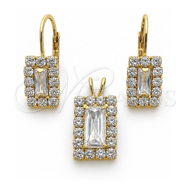 Oro Laminado Earring and Pendant Adult Set, Gold Filled Style with White and White Cubic Zirconia, Polished, Golden Finish, 5.057.014