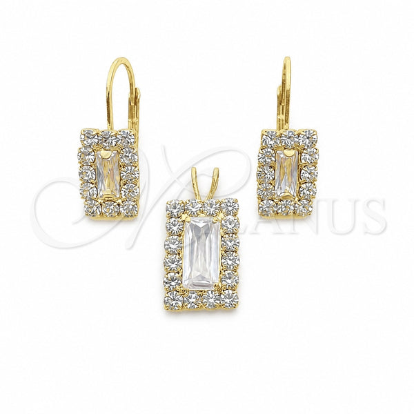 Oro Laminado Earring and Pendant Adult Set, Gold Filled Style with White and White Cubic Zirconia, Polished, Golden Finish, 5.057.014