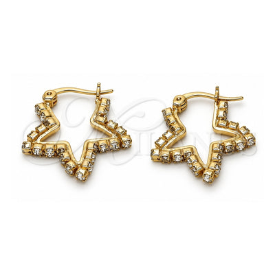 Oro Laminado Small Hoop, Gold Filled Style Star Design, with White Crystal, Polished, Golden Finish, 02.213.0071.20