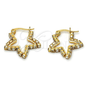 Gold Filled Hoop Earrings — Small Hoop Star Design with White Crystal Polished — main product view — SKU 114914 | Oro Laminado aretes de aro — Small Hoop estrella diseño with cristal blanco pulido — SKU 114914