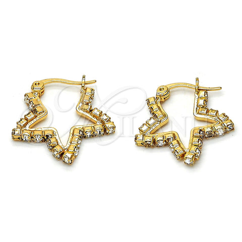 Oro Laminado Small Hoop, Gold Filled Style Star Design, with White Crystal, Polished, Golden Finish, 02.213.0071.20