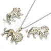 Rhodium Gold Filled Earring and Pendant Adult Set, Lion Design, Polished, Rhodium Finish, 10.185.0003.1