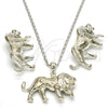 Rhodium Gold Filled Earring and Pendant Adult Set, Lion Design, Polished, Rhodium Finish, 10.185.0003.1