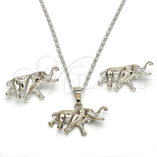Rhodium Gold Filled Earring and Pendant Adult Set, Elephant Design, Polished, Rhodium Finish, 10.185.0005.1