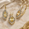 Oro Laminado Earring and Pendant Adult Set, Gold Filled Style with Champagne and White Cubic Zirconia, Polished, Golden Finish, 10.122.0003.5