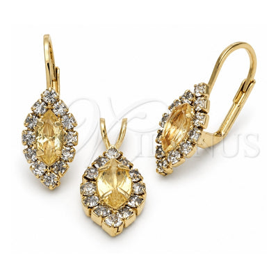 Oro Laminado Earring and Pendant Adult Set, Gold Filled Style with Champagne and White Cubic Zirconia, Polished, Golden Finish, 10.122.0003.5