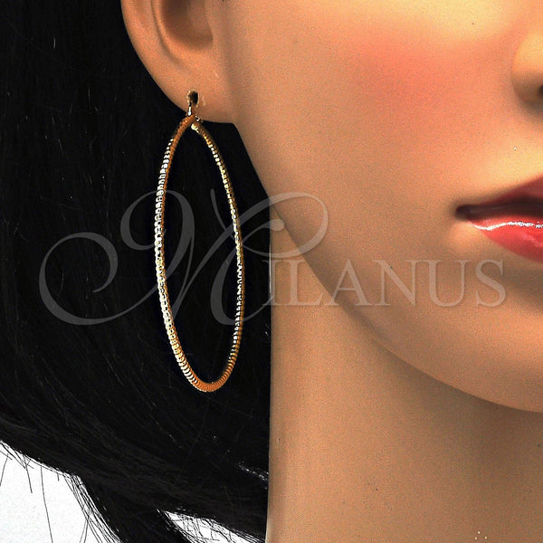 Gold Filled Hoop Earrings — Large Hoop Diamond Cutting 02. — alternate product view — SKU 114930 | Oro Laminado aretes de aro — Large Hoop Diamond Cutting 02. — SKU 114930