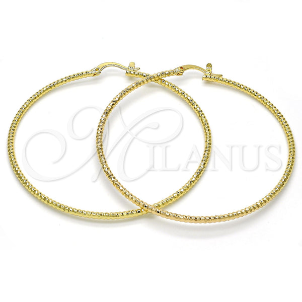 Gold Filled Hoop Earrings — Large Hoop Diamond Cutting 02. — main product view — SKU 114930 | Oro Laminado aretes de aro — Large Hoop Diamond Cutting 02. — SKU 114930