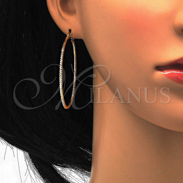 Gold Filled Hoop Earrings — Large Hoop Diamond Cutting 02. — alternate product view — SKU 114931 | Oro Laminado aretes de aro — Large Hoop Diamond Cutting 02. — SKU 114931