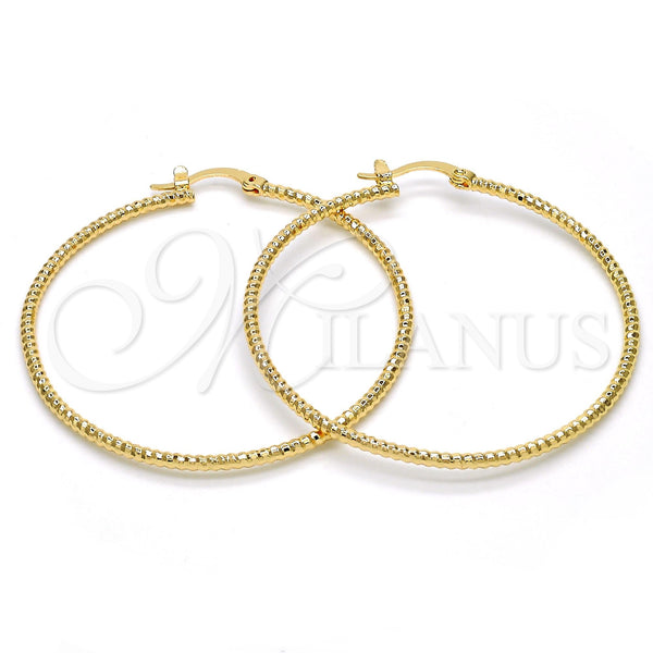 Gold Filled Hoop Earrings — Large Hoop Diamond Cutting 02. — main product view — SKU 114931 | Oro Laminado aretes de aro — Large Hoop Diamond Cutting 02. — SKU 114931