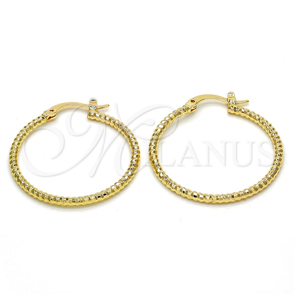 Oro Laminado Medium Hoop, Gold Filled Style Diamond Cutting Finish, Golden Finish, 02.168.0036.30