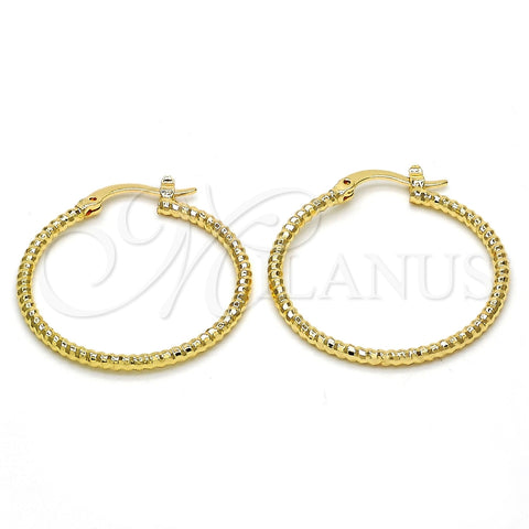 Oro Laminado Medium Hoop, Gold Filled Style Diamond Cutting Finish, Golden Finish, 02.168.0036.30