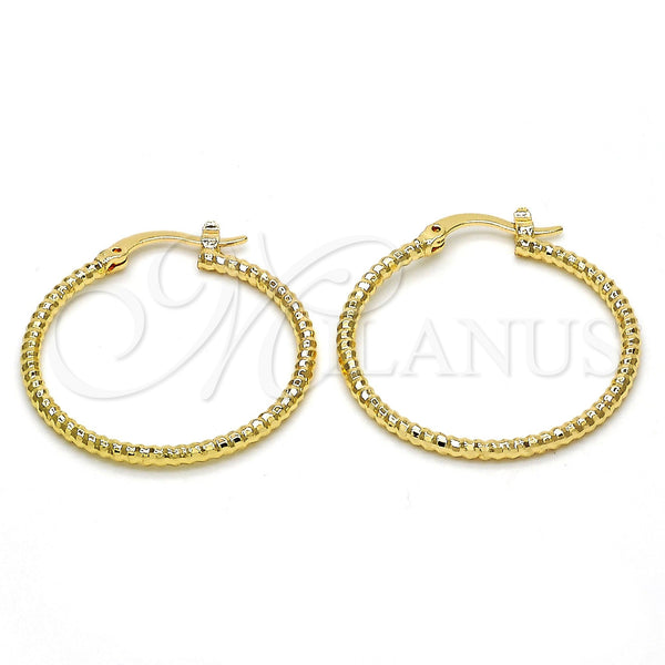 Gold Filled Hoop Earrings — Medium Hoop Diamond Cutting 02. — main product view — SKU 114933 | Oro Laminado aretes de aro — Medium Hoop Diamond Cutting 02. — SKU 114933