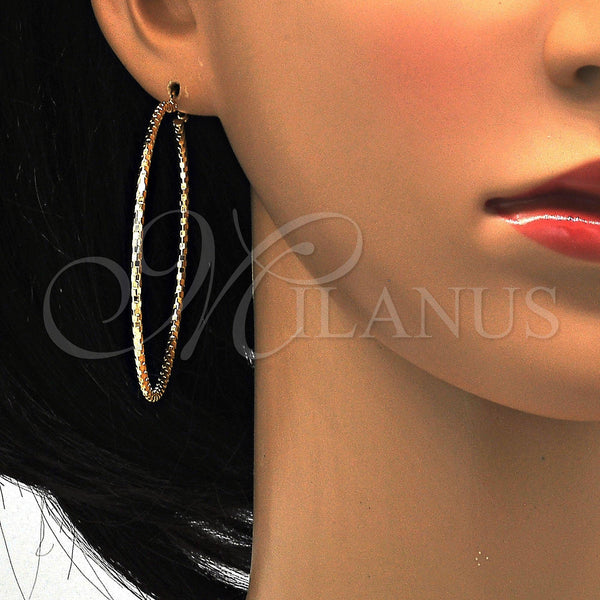 Gold Filled Hoop Earrings — Large Hoop Diamond Cutting 02. — alternate product view — SKU 114934 | Oro Laminado aretes de aro — Large Hoop Diamond Cutting 02. — SKU 114934