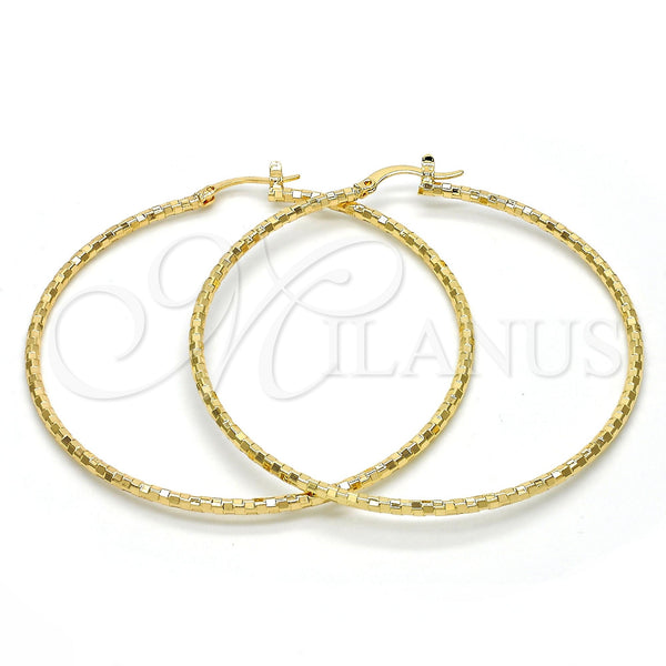 Gold Filled Hoop Earrings — Large Hoop Diamond Cutting 02. — main product view — SKU 114934 | Oro Laminado aretes de aro — Large Hoop Diamond Cutting 02. — SKU 114934
