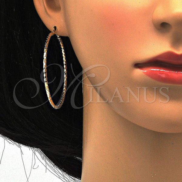 Gold Filled Hoop Earrings — Large Hoop Diamond Cutting 02. — alternate product view — SKU 114935 | Oro Laminado aretes de aro — Large Hoop Diamond Cutting 02. — SKU 114935