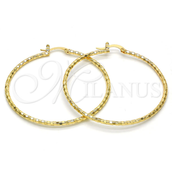 Gold Filled Hoop Earrings — Large Hoop Diamond Cutting 02. — main product view — SKU 114935 | Oro Laminado aretes de aro — Large Hoop Diamond Cutting 02. — SKU 114935
