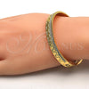 Oro Laminado Individual Bangle, Gold Filled Style Greek Key Design, with White Crystal, Polished, Golden Finish, 07.252.0035.04 (08 MM Thickness, Size 4 (2.25 Diameter))