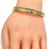 Oro Laminado Individual Bangle, Gold Filled Style Greek Key Design, with White Crystal, Polished, Golden Finish, 07.252.0035.04 (08 MM Thickness, Size 4 (2.25 Diameter))