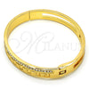 Oro Laminado Individual Bangle, Gold Filled Style Greek Key Design, with White Crystal, Polished, Golden Finish, 07.252.0035.04 (08 MM Thickness, Size 4 (2.25 Diameter))