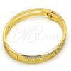 Oro Laminado Individual Bangle, Gold Filled Style Greek Key Design, with White Crystal, Polished, Golden Finish, 07.252.0035.04 (08 MM Thickness, Size 4 (2.25 Diameter))