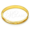 Oro Laminado Individual Bangle, Gold Filled Style Greek Key Design, with White Crystal, Polished, Golden Finish, 07.252.0035.04 (08 MM Thickness, Size 4 (2.25 Diameter))