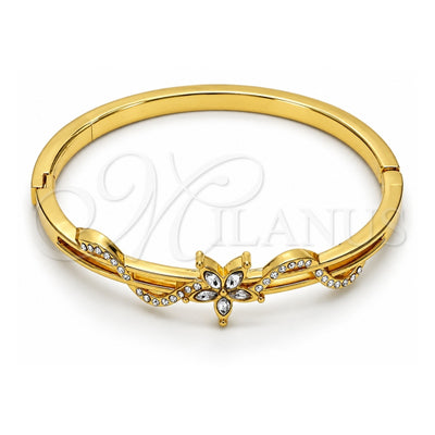 Oro Laminado Individual Bangle, Gold Filled Style Flower Design, with White Crystal, Polished, Golden Finish, 07.252.0037.04 (04 MM Thickness, Size 4 (2.25 Diameter))