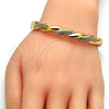 Oro Laminado Individual Bangle, Gold Filled Style Twist Design, with White Crystal, Polished, Golden Finish, 07.252.0039.04 (06 MM Thickness, Size 4 (2.25 Diameter))