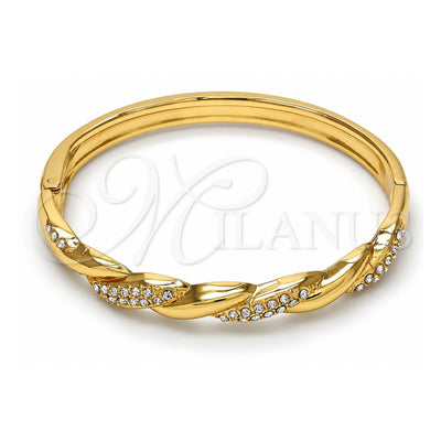 Oro Laminado Individual Bangle, Gold Filled Style Twist Design, with White Crystal, Polished, Golden Finish, 07.252.0039.04 (06 MM Thickness, Size 4 (2.25 Diameter))